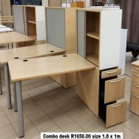 D01 - Combo desk, credenza, pedestal, white board @ R1650.00 size 1.8m x 1m